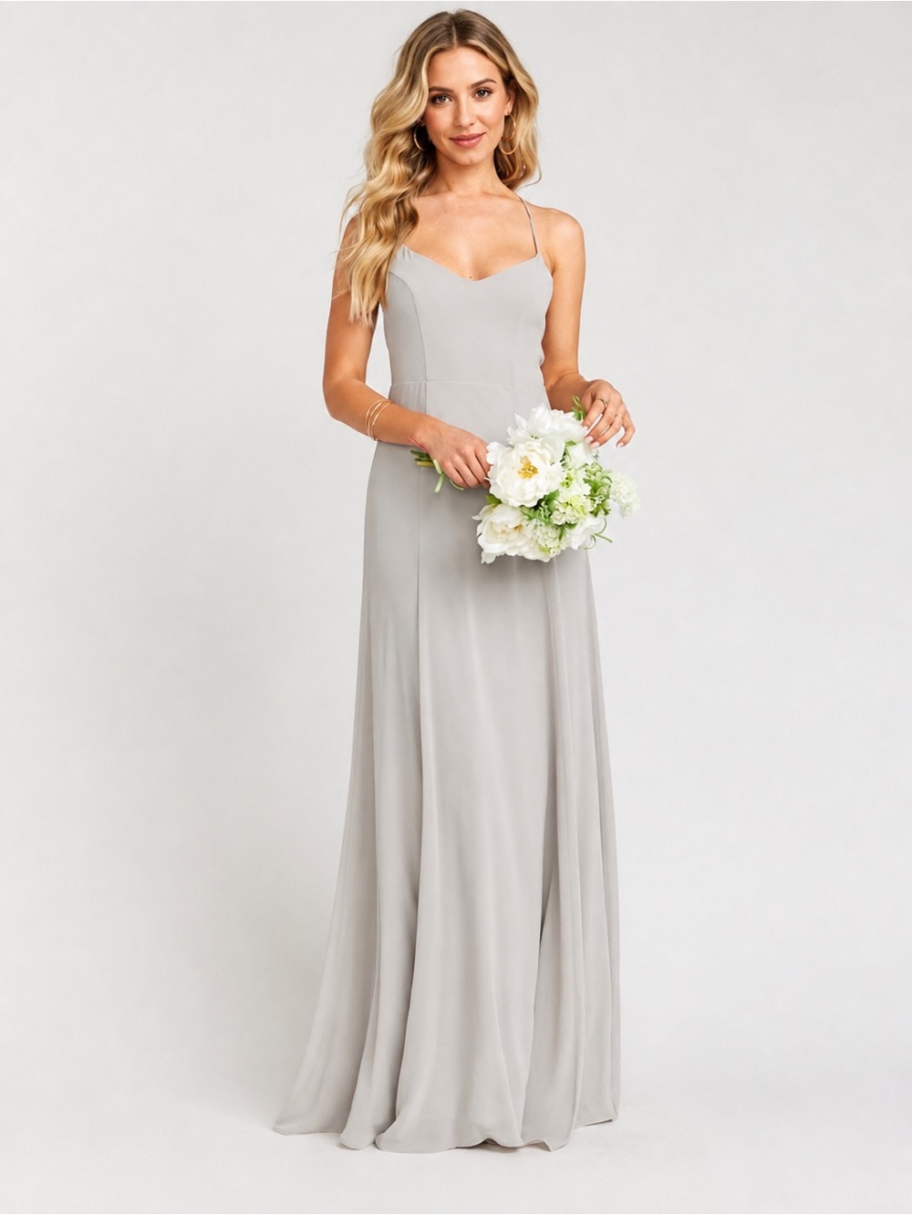 Show Me Your Mumu Godshaw Goddess Gown Dove Grey Chiffon Dress Size S
